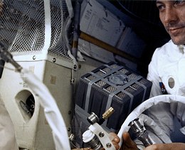 Stowage netting in the Apollo 13 Lunar Module