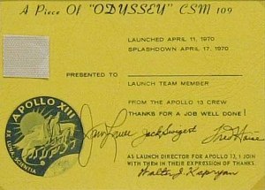 Apollo 13 CM couch fabric presentation card