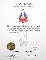 STS-1 Manned Flight Awareness medallion presentation